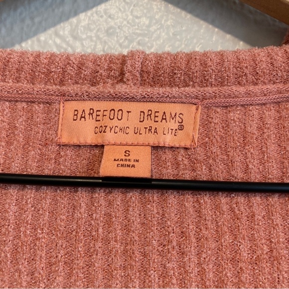 Barefoot Dreams CozyChic Ultra Lite Hooded Ribbed Cardigan Coral Small - Picture 7 of 9